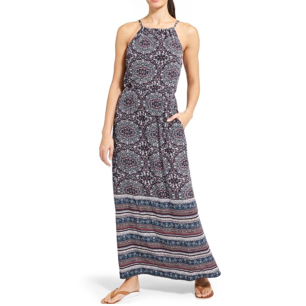 ATHLETA Maxi Dress Size Small Island Life Halter Pockets Casual Beach Travel